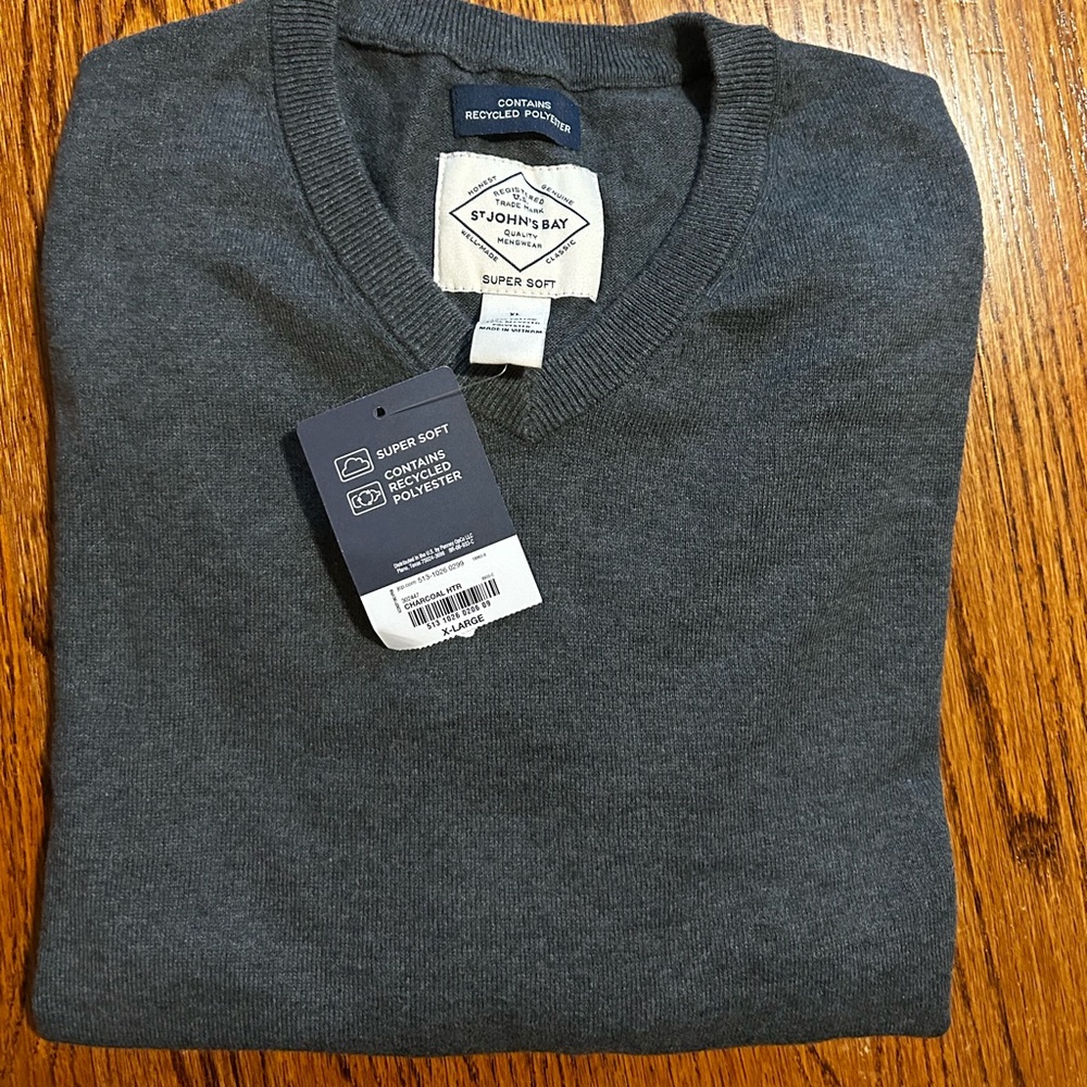 St. John's Bay Men's Charcoal V-Neck Sweater